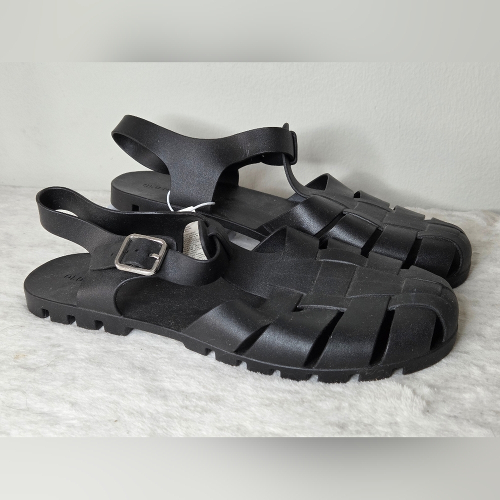 Old Navy Women's 10 Black Strappy Sandals Woven Design Side Buckle